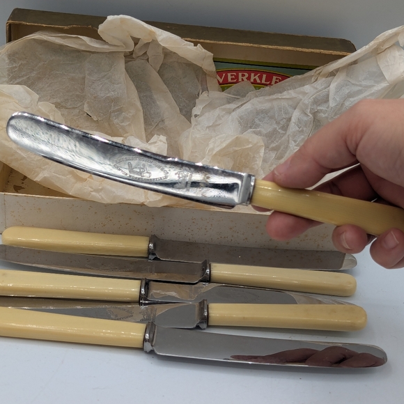 Vintage set of six stainless steel celluloid Dessert cutlery - Herbert Robinson - Picture 5 of 6